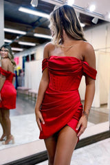 Misshow Red Off the Shoulder Asymmetrical Tight Short Homecoming Dress/Mini Dress