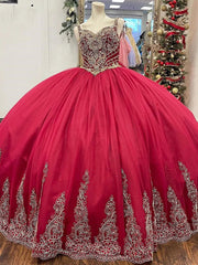 Misshow Red Quinceanera Dress Sweetheart Neckline Floral Lace Appliques & Beaded Tulle Ball Gown for Princess-Themed Parties