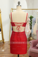 Misshow Red Sequins Lace-Up Tight Short Homecoming Dress/Mini Dress