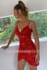 Misshow Red Sequins Tight Homecoming Dress/Mini Dress