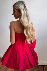 Misshow Red Strapless A-Line Satin Short Homecoming Dress/Mini Dress with Bowknot