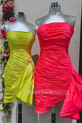 Misshow Red Strapless Ruched Tight Short Homecoming Dress/Mini Dress with Ruffles