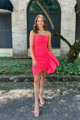 Misshow Red Strapless Ruched Tight Short Homecoming Dress/Mini Dress with Ruffles