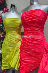 Misshow Red Strapless Ruched Tight Short Homecoming Dress/Mini Dress with Ruffles
