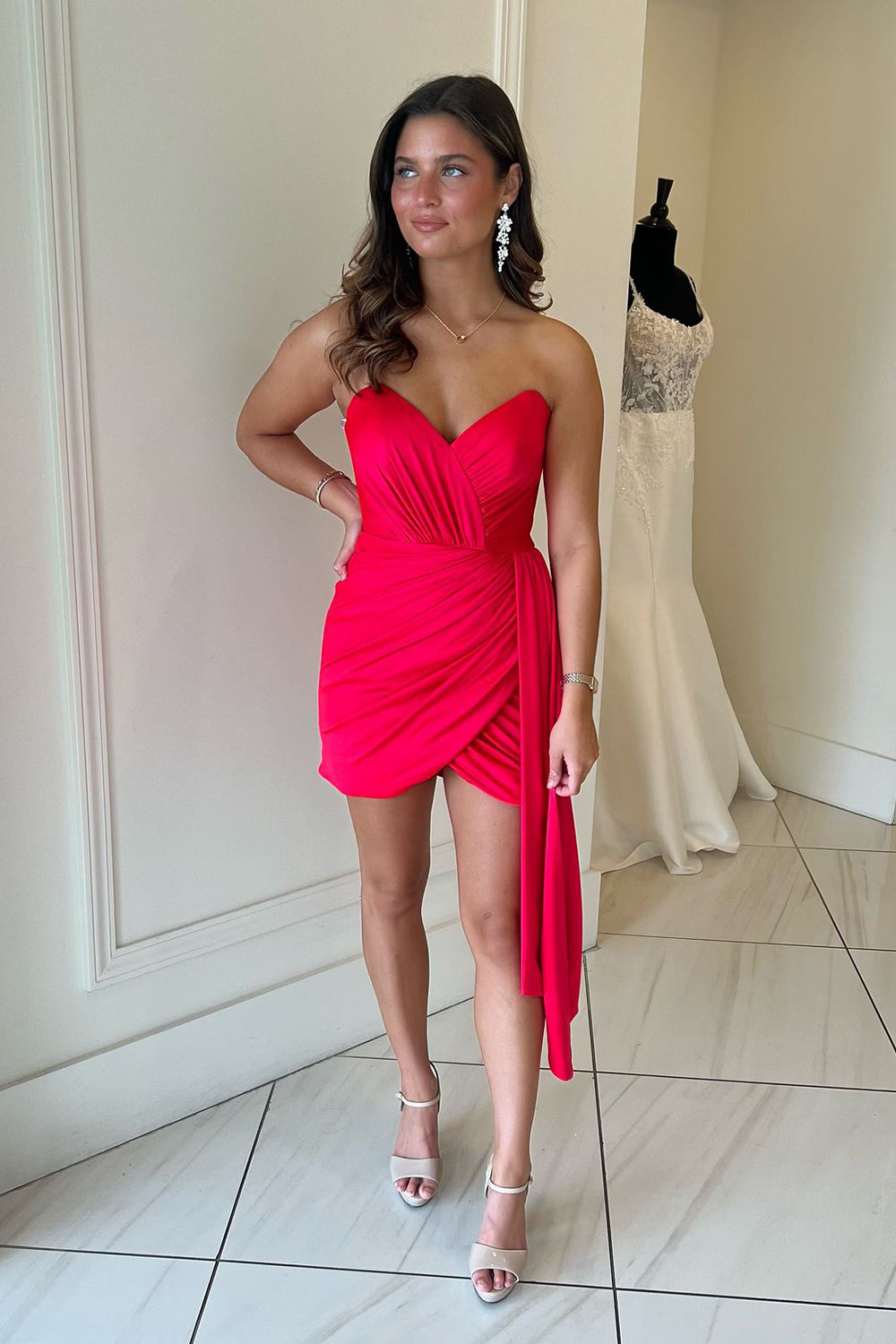 Misshow Red Strapless Ruched Tight Short Homecoming Dress/Mini Dress