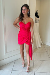 Misshow Red Strapless Ruched Tight Short Homecoming Dress/Mini Dress