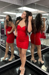 Misshow Red Strapless Tight Short Homecoming Dress/Mini Dress with Lace