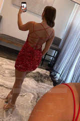Misshow Red Tight Sequins Backless Homecoming Dress/Mini Dress