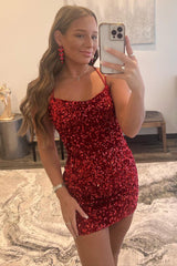 Misshow Red Tight Sequins Backless Homecoming Dress/Mini Dress