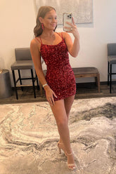 Misshow Red Tight Sequins Backless Homecoming Dress/Mini Dress