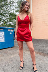 Misshow Red Tight Short Homecoming Dress/Mini Dress with Pockets