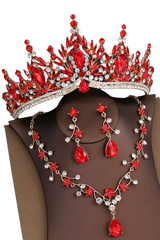 Misshow Rhinestone Headpiece Set Quinceanera Wedding & Birthday Jewelry with Crown Necklace & Earrings