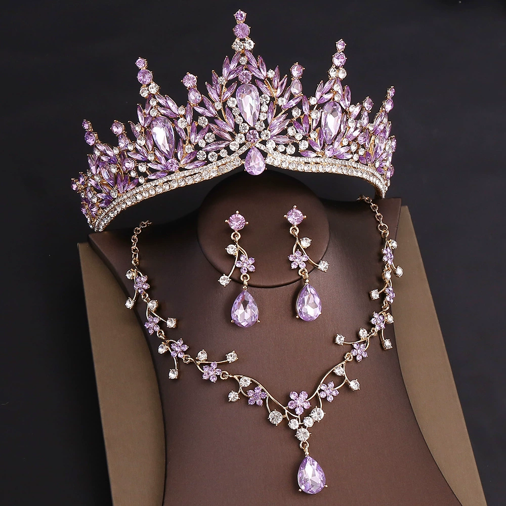 Misshow Rhinestone Headpiece Set Quinceanera Wedding & Birthday Jewelry with Crown Necklace & Earrings
