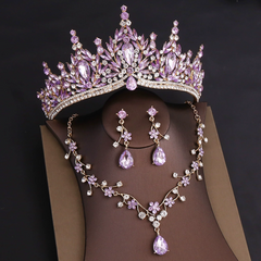 Misshow Rhinestone Headpiece Set Quinceanera Wedding & Birthday Jewelry with Crown Necklace & Earrings