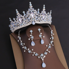 Misshow Rhinestone Headpiece Set Quinceanera Wedding & Birthday Jewelry with Crown Necklace & Earrings