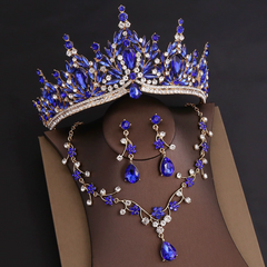 Misshow Rhinestone Headpiece Set Quinceanera Wedding & Birthday Jewelry with Crown Necklace & Earrings