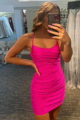 Misshow Rose Pink Lace Up Tight Homecoming Dress/Mini Dress