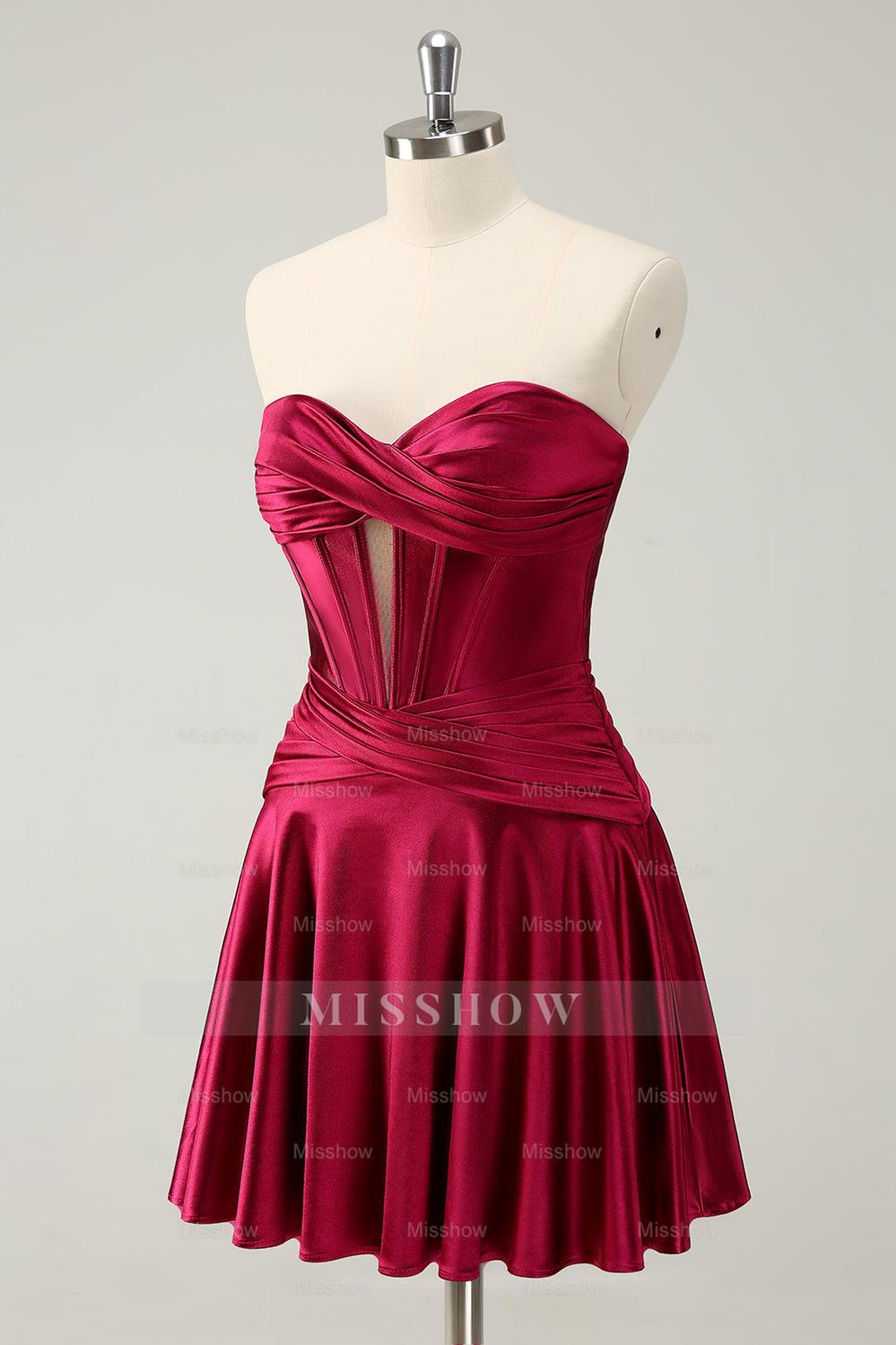 Misshow Royal Blue A Line Strapless Corset Short Homecoming Dress/Mini Dress with keyhole