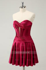 Misshow Royal Blue A Line Strapless Corset Short Homecoming Dress/Mini Dress with keyhole