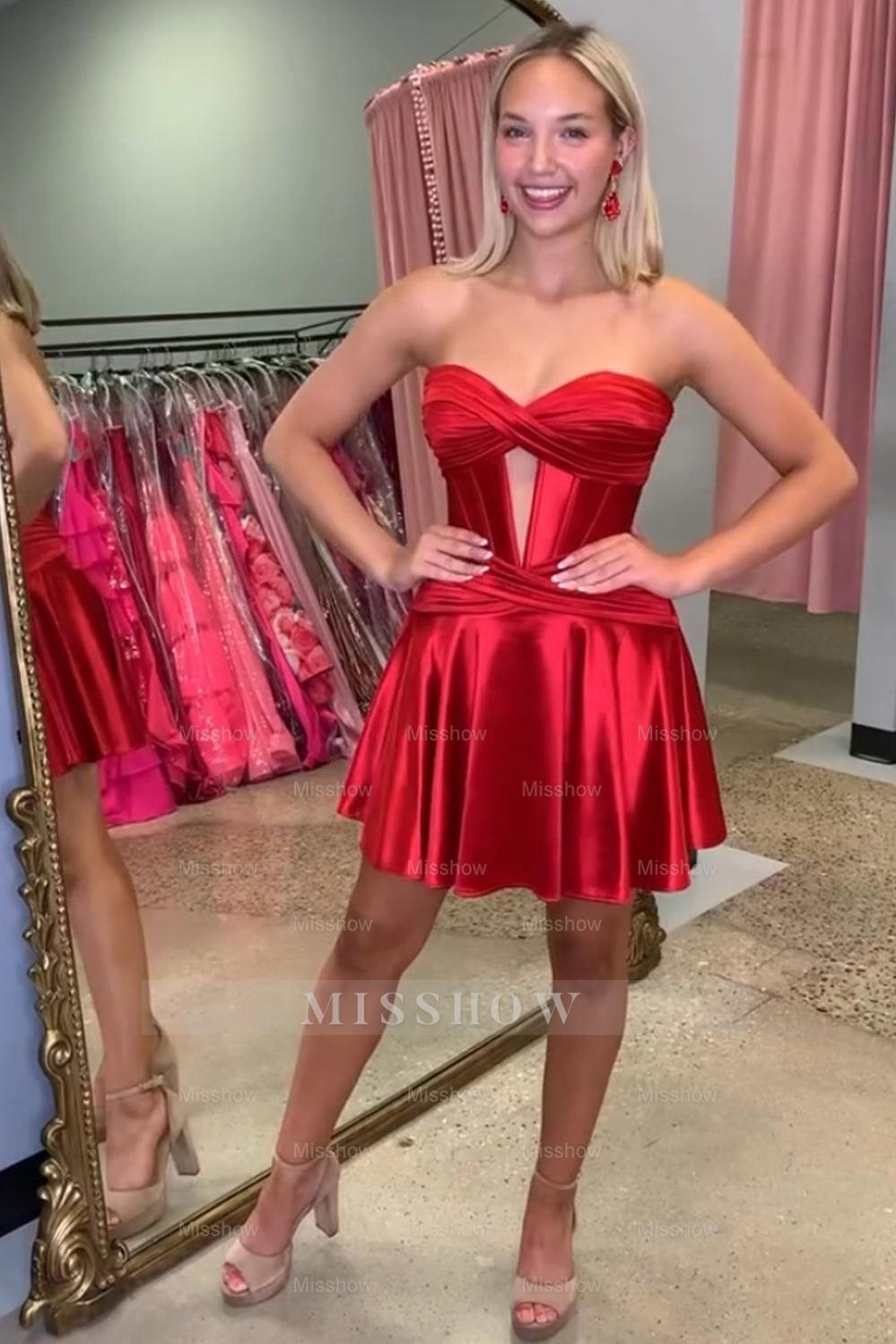 Misshow Royal Blue A Line Strapless Corset Short Homecoming Dress/Mini Dress with keyhole