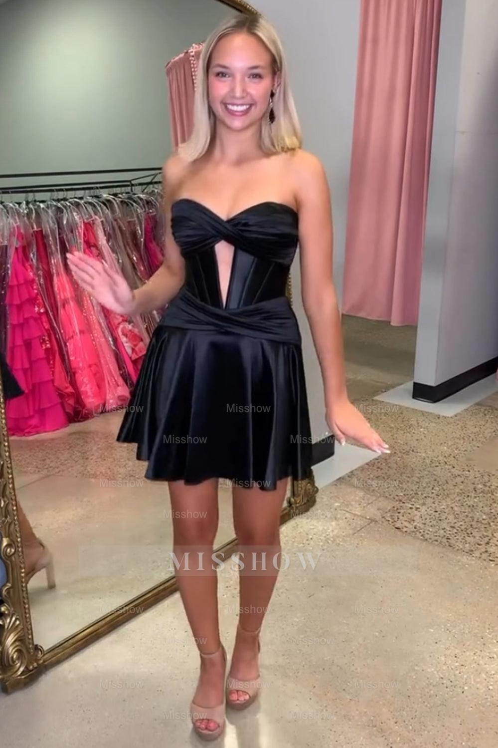 Misshow Royal Blue A Line Strapless Corset Short Homecoming Dress/Mini Dress with keyhole