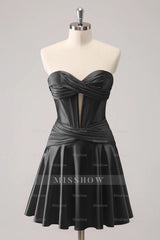 Misshow Royal Blue A Line Strapless Corset Short Homecoming Dress/Mini Dress with keyhole