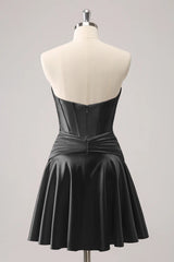 Misshow Royal Blue A Line Strapless Corset Short Homecoming Dress/Mini Dress with keyhole