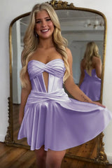 Misshow Royal Blue A Line Strapless Corset Short Homecoming Dress/Mini Dress with keyhole