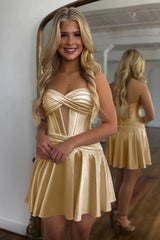 Misshow Royal Blue A Line Strapless Corset Short Homecoming Dress/Mini Dress with keyhole