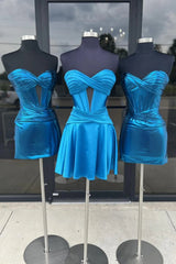 Misshow Royal Blue A Line Strapless Corset Short Homecoming Dress/Mini Dress with keyhole