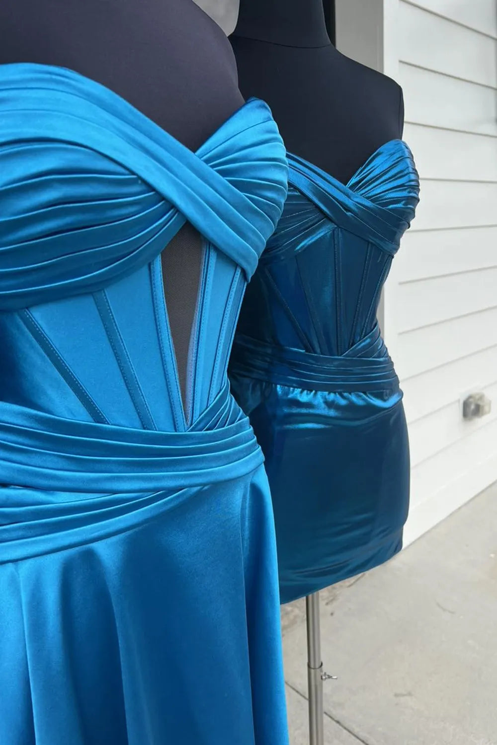 Misshow Royal Blue A Line Strapless Corset Short Homecoming Dress/Mini Dress with keyhole