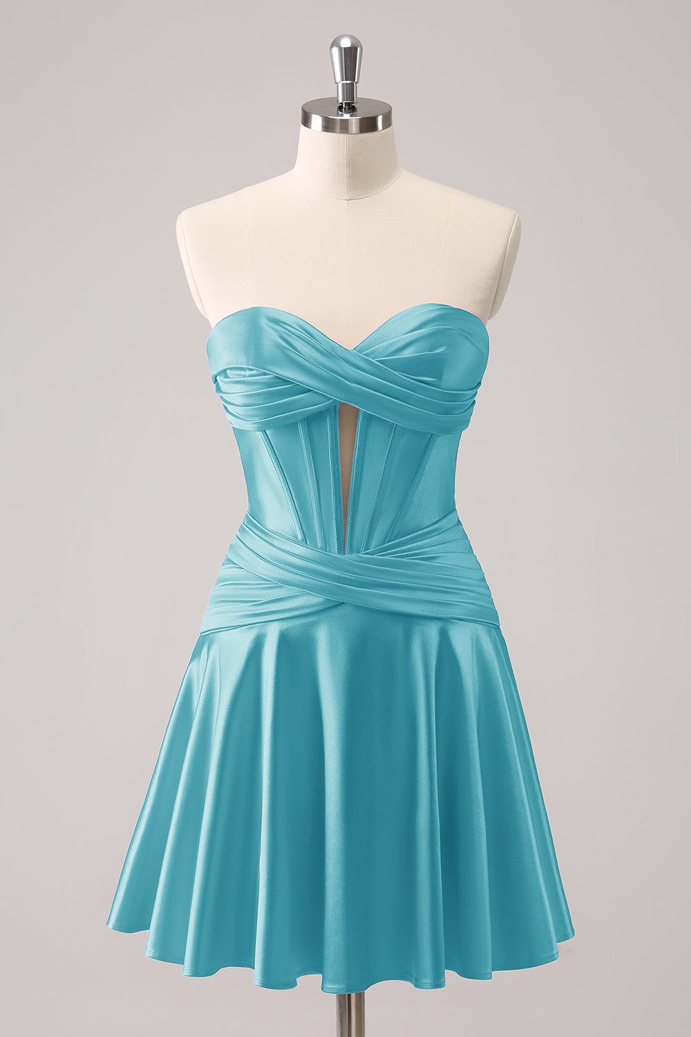 Misshow Royal Blue A Line Strapless Corset Short Homecoming Dress/Mini Dress with keyhole