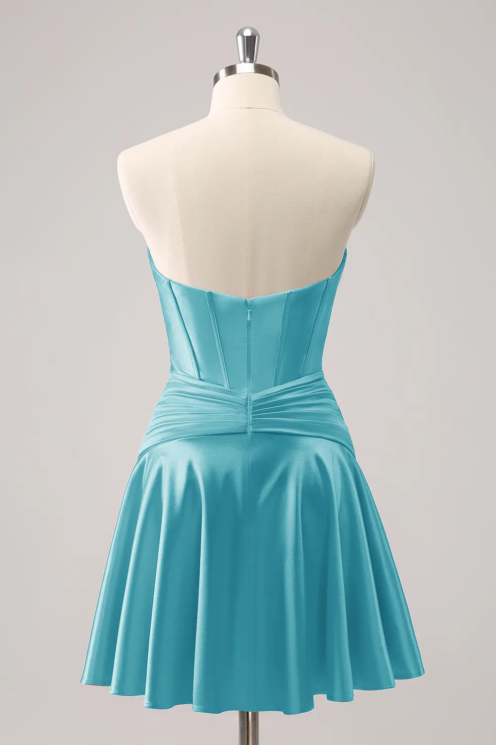 Misshow Royal Blue A Line Strapless Corset Short Homecoming Dress/Mini Dress with keyhole