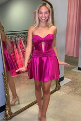 Misshow Royal Blue A Line Strapless Corset Short Homecoming Dress/Mini Dress with keyhole