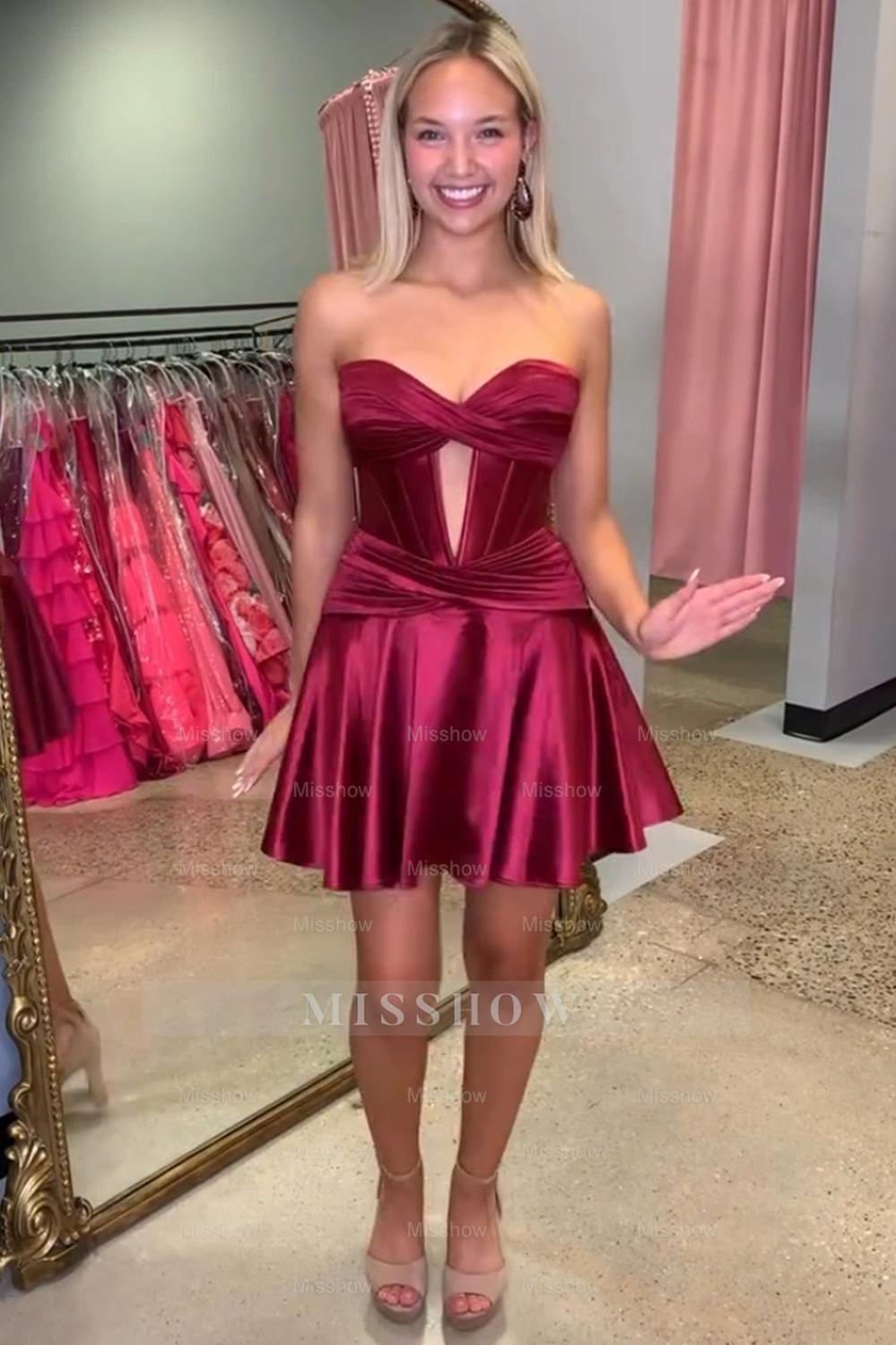 Misshow Royal Blue A Line Strapless Corset Short Homecoming Dress/Mini Dress with keyhole