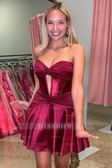 Misshow Royal Blue A Line Strapless Corset Short Homecoming Dress/Mini Dress with keyhole