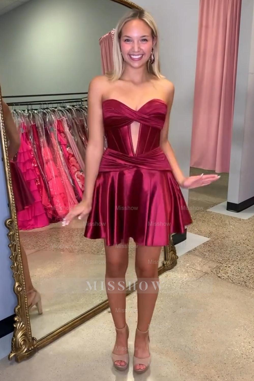 Misshow Royal Blue A Line Strapless Corset Short Homecoming Dress/Mini Dress with keyhole