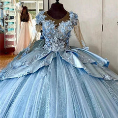 Misshow Royal Blue Ball Gown 3D Floral Lace Applique Beaded Tiered Tulle Quinceanera Dress for Sweet 16 & Princess Parties