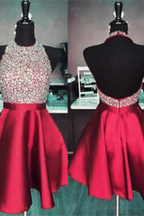 Misshow Royal Blue Beaded Backless Short Homecoming Dress/Mini Dress