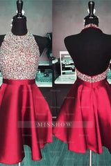 Misshow Royal Blue Beaded Backless Short Homecoming Dress/Mini Dress