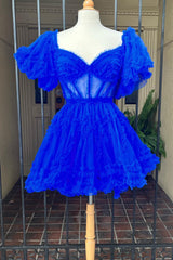 Misshow Royal Blue Corset A-Line Short Homecoming Dress/Mini Dress
