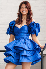 Misshow Royal Blue Off The Shoulder A Line Tiered Short Homecoming Dress/Mini Dress