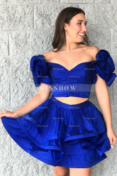 Misshow Royal Blue Off The Shoulder A Line Tiered Short Homecoming Dress/Mini Dress