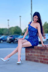 Misshow Royal Blue Open Back One Shoulder Tight Sequins Homecoming Dress/Mini Dress