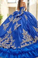 Misshow Royal Blue Quinceanera Ball Gown Sweetheart Neckline Gold Appliques & Tiered Tulle Skirt for Sweet 16 or Birthday Celebrations