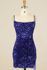 Misshow Royal Blue Sequined Tight Homecoming Dress/Mini Dress with Fringes