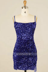 Misshow Royal Blue Sequined Tight Homecoming Dress/Mini Dress with Fringes