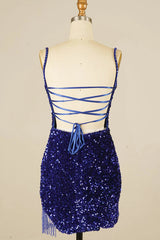 Misshow Royal Blue Sequined Tight Homecoming Dress/Mini Dress with Fringes