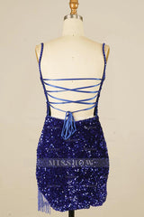 Misshow Royal Blue Sequined Tight Homecoming Dress/Mini Dress with Fringes