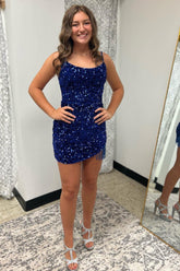 Misshow Royal Blue Sequined Tight Homecoming Dress/Mini Dress with Fringes